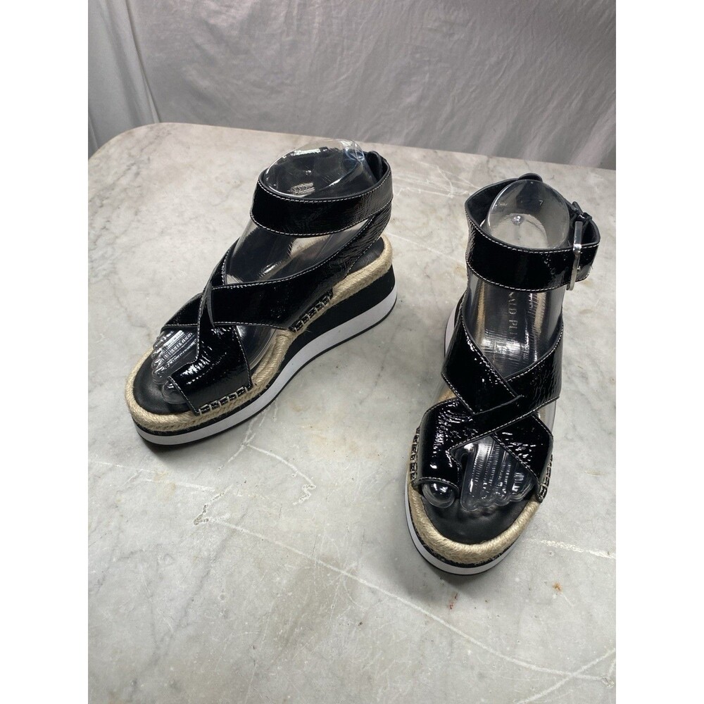Donald Pliner Sandal Women’s 6 Black Patent Wedge Ankle Strap